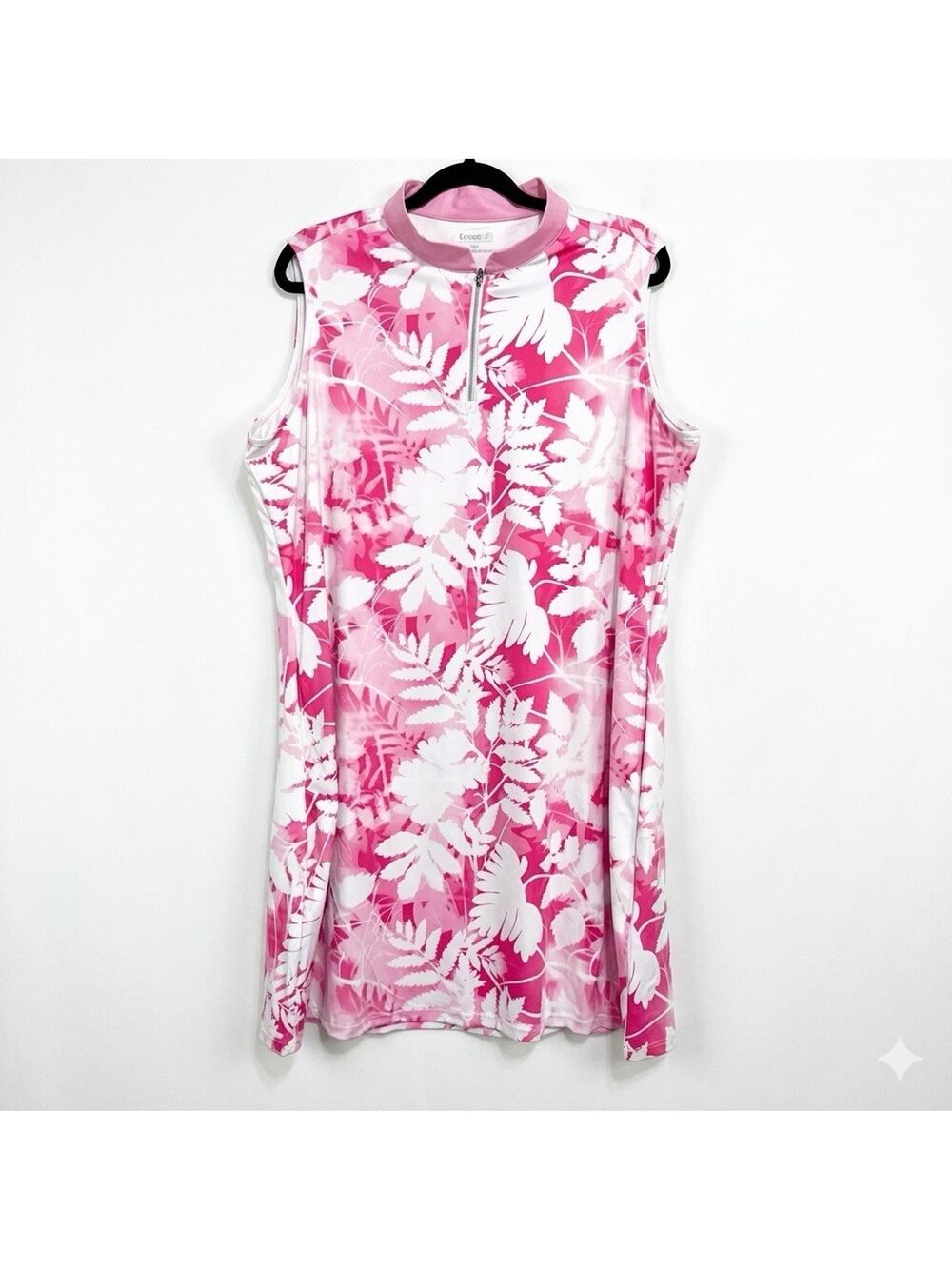 ACEGOLFS Botanical Floral Golf Dress XXL Pink White Sleeveless Quarter Zip NWT